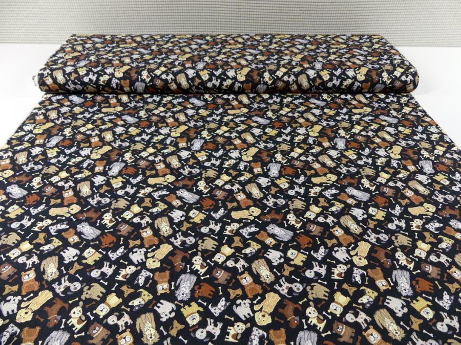 Preview: mini Hunde schwarzer Hintergrund Patchworkstoff